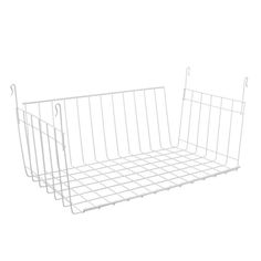 a white wire basket on a white background