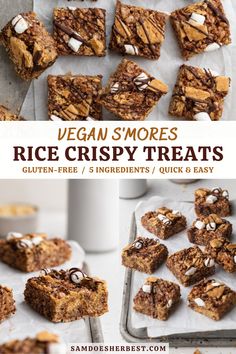 vegan s'mores rice crispy treats with text overlay