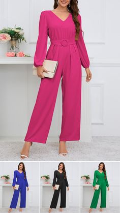 Elegant High Waist Pink Jumpsuits And Rompers, Elegant Pink High-waist Jumpsuits And Rompers, Chic Fitted Jumpsuit For Banquet, Elegant Long Sleeve Summer Pantsuit, Elegant Summer Pantsuit With Long Sleeves, Elegant Summer Long Sleeve Pantsuit, Summer Elegant Long Sleeve Pantsuit, Elegant Fitted Strapless Jumpsuit Solid Color, Chic Strapless Solid Color Jumpsuit For Party