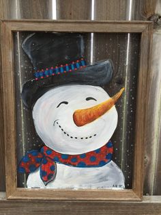 a painting of a snowman wearing a hat and scarf