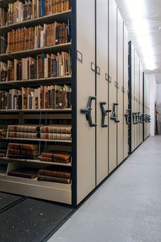 Rare book storage Archive Library, Coworking Space Design, Library Shelves, Beautiful Library, Mobile Storage, Space Place, Book Storage, Compact Storage, Digital Library