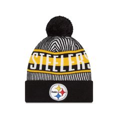 Every Pittsburgh Steelers fan needs gear for all types of weather. Make sure your kiddo is prepared for the cooler months with this Striped cuffed knit hat from New Era. The pom on top adds a touch of fun, and the Pittsburgh Steelers logo instantly highlights their unrivaled passion. Pair this cozy cap with a sweater or hoodie for a stylish winter look this season.Every Pittsburgh Steelers fan needs gear for all types of weather. Make sure your kiddo is prepared for the cooler months with this S Steelers Logo, Pittsburgh Steelers Logo, Steelers Fan, Quilted Coverlet, Flexing, Wedding Watch, Luxe Gifts, Hot Toys, Pittsburgh Steelers