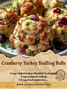 cranberry turkey stuffing balls on a white plate