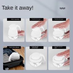 the instructions for making an electric teapot are shown in several different positions and sizes