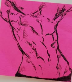 a drawing of a woman's torso on pink paper