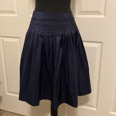 Nwt Skirt Fitted Navy Pleated Skirt With Lining, Navy Fitted Lined Pleated Skirt, Fitted Navy Pleated Lined Skirt, Blue Pleated A-line Skirt, Fitted Blue A-line Pleated Skirt, Blue A-line Relaxed Skirt, Navy Lined Skirt For Spring, Navy Flared Skirt For Spring, Navy Knee-length Skirt For Spring