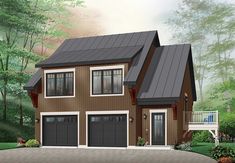 this is an artist's rendering of a two - story house with garages