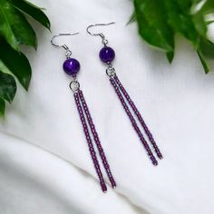 Purple Seed Bead Crackle Glass Beaded Dangle Drop Stick Earrings 3.25” Long These Earrings Are Handmade By Me Using Purple Seed Beads And A Purple Crackle Glass Bead. Ear Hook Is 925 Sterling Silver. Length Is Measured From Top Of Earrings Hook To Bottom Of Earring. Ear Hook Can Be Swapped Out With Stainless Steel If Preferred. Message Me With Any Requests. Thank You For Taking The Time To View My Product. Seed Bead Earring, Stick Earrings, Diy Earring, Purple Jewelry, Earring Ideas, Long Drop Earrings, Crackle Glass, Beaded Dangle Earrings, Seed Bead Earrings