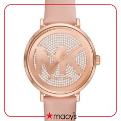 in stock Rose Gold Leather Watches With Diamond Hour Markers, Pink Michael Kors Watch With Metal Dial, Modern Michael Kors Watch With Diamond Hour Markers, Modern Michael Kors Watches With Diamond Hour Markers, Michael Kors Luxury Pink Watch, Watches Logo, Timeless Glamour, Three Hands, Leather Logo