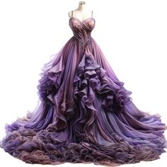 Purple Gown For Wedding And Prom Season, Purple Wedding Gown With Sweep Train, Purple Ball Gown Evening Dress For Wedding, Floor-length Purple Ball Gown For Weddings, Purple Wedding Dress With Long Train, Purple Tulle Wedding Gown, Purple Wedding Gown With Long Train, Purple Organza Ball Gown For Wedding, Purple Ruffled Ball Gown For Wedding