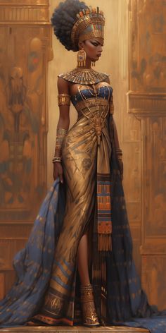 Egypt Women Fashion, Egyptian Queen Dress, Egyptian Royalty Clothing, Black Egyptian Women, Ancient Egyptian Clothing Woman, Egypt Inspired Fashion, Ancient African Clothing, African Queen Goddesses, Egyptian Fashion Illustration