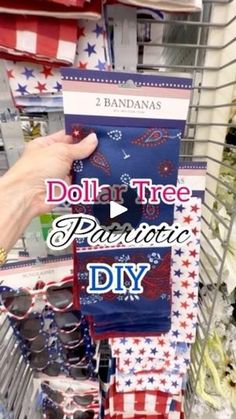 the dollar tree patriotic diy is on display in a store with red, white and blue decorations