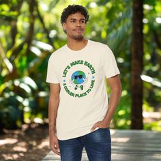 Lets make earth a cooler place to live Earth Day adult shirt by jaecrece.com Eco-friendly Green Cotton T-shirt, Eco-friendly Short Sleeve T-shirt, Eco-friendly Organic Cotton T-shirt For Summer, Eco-friendly Organic Cotton T-shirt With Crew Neck, Eco-friendly Organic Cotton Crew Neck T-shirt, Eco-friendly Cotton T-shirt For Earth Day, Eco-friendly Graphic Print Top For Earth Day, Green Cotton T-shirt For Earth Day, Eco-friendly Green Crew Neck T-shirt