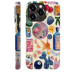 an iphone case with various items on it