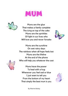 a poem with butterflies flying around it