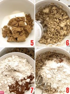 four pictures showing how to make an oatmeal mixture