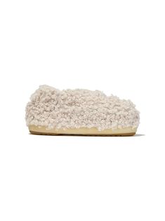 ivory white faux-fur design round toe slip-on style flat rubber sole