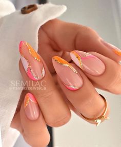 Modern Art Nails, Orange Nail Designs, Nails Designer, Stick On Nails, Classy Nails