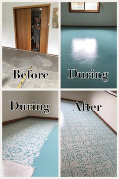 before and after photos of a painted floor