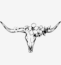 a cow skull with flowers on it's head