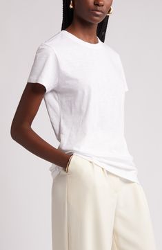 Refresh your basics with a soft, lightweight pima-cotton T-shirt featuring a classic fit and a slub knit that adds hints of dimension. Crewneck Short sleeves 100% pima cotton Machine wash, tumble dry Made in Peru Nordstrom Cotton Crew Neck Tops, White Cotton Nordstrom Tops, Nordstrom White Cotton Tops, Classic Everyday T-shirt In Pima Cotton, Casual Relaxed Fit Pima Cotton T-shirt, White Cotton V-neck T-shirt, Solid Color Pima Cotton T-shirt For Everyday, Pima Cotton Crew Neck T-shirt, Pima Cotton