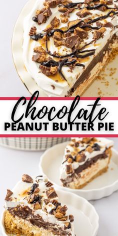 chocolate peanut butter pie on a white plate