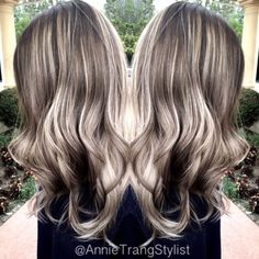 Ash Brown Hair With Highlights, Brown Hair With Blonde Balayage, Grey Ombre Hair, Easy Curls, Grey Highlights, Ash Blonde Highlights, Ash Brown Hair