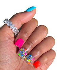 Viva La Neon – The Nail Engineer Neon Rhinestone Nails, Neon Colored Nails, Nails With Bling, Short Nails Design, Overlay Nails, Nails Stiletto, Racun Shopee, Nails Design With Rhinestones, Dope Nail Designs