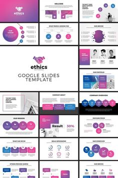 the powerpoint presentation is shown with different colors and shapes, including pinks, purples