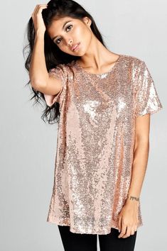 Shine bright in this sequin tunic top!  The easiest way to look party ready - tunic top + skinny jeans! -  90% Acrylic, 10% Polyester Small 2-4, Medium 6-8, Large 10-12 Gold Sequin Shorts, Black Sequin Shorts, Sequin Tunic, Sleeveless Knit Top, Printed Tunic Tops, Womens Sleeveless Tops, Cut Out Top, Short Sleeve Tunic, Long Tunic