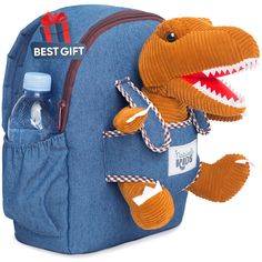 PRICES MAY VARY. 🍭 Color: A unique and exclusive collection of toys in 3 different colors. Visit our store to choose your special T-Rex toy. 🎒 Functionality and Features: Our denim backpack features a zipped main compartment with two small pockets inside that will help your kids keep their things organized. Adjustable shoulder straps and two side pockets for bottles, reflective logo patch for safety, and personalized name label inside — these unique features will make your gift special. 🎁 Bes Plushie Backpack, Toddler Girl Backpack, Dinosaur Bag, Kids Backpack Boys, T Rex Toys, Backpacks For Kids, Preschool Backpack, Dinosaur Backpack, Dinosaur Toys For Kids