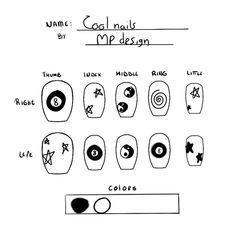 Nail Ideas Drawings, 8 Ball Nail Art, Tmnt Nails, Ying Yang Nails, Nail Painting, Hippie Nails, Punk Nails, Shoe Nails, Goth Nails