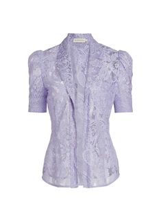 Zimmermann High Tide Lace Periwinkle Shirt Top | eBay Periwinkle Color, High Tide, Lace Short, Lace Shirt, Elbow Length Sleeve, Poplin Shirt, Shirt Top, Puff Sleeves, Saks Fifth