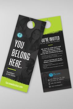 two door hangers with the words you belong to be here on them, one is black and green