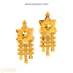 22K Gold Drop Earrings for Women - 235-GER10583 - Buy this Latest Indian Gold Jewelry Design in 4.350 Grams for a low price of  $341.25 Jhumkas Gold, Gold Jhumkas, Indian Gold Jewellery Design, Indian Gold Jewelry, South Indian Style, Gold Chandelier Earrings, 22k Gold Jewelry, Earrings Indian, Dangle Hoop Earrings