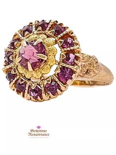 Elevate your jewelry collection with this enchanting 10K Yellow Gold Ring, a timeless piece that promises to infuse vintage elegance into any ensemble. Featuring a mesmerizing cluster of 13 radiant red garnets or a deeply alluring amethyst, this ring is the epitome of sophistication and charm. The distinct crown setting adds an effortlessly chic vibe, making it an eye-catching accessory for every occasion. Designed in a comfortable size 7 and weighing a mere 2.6 grams, this ring offers all-day wearability without compromising on style. Whether you're in search of the perfect gift for her or a heartfelt treat for mom, this stunning piece is guaranteed to impress. Embrace its timeless charm and make it a treasured addition to your collection! antique garnet ring, crown setting ring, 10k yell Victorian 14k Yellow Gold Cluster Ring, Victorian 14k Gold Cluster Ring With Gemstone, Antique 14k Gold Cluster Ring With Gemstones, Vintage Gold Cluster Ring With Gemstones, Yellow Gold Heirloom Jewelry, Antique 14k Gold Jewelry For Vintage Events, Heirloom Yellow Gold Jewelry For Vintage Events, Vintage 14k Gold Cluster Ring Hallmarked, Antique Jewelry With Prong Setting For Vintage Occasions