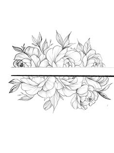 a black and white drawing of flowers on a sheet of paper with an empty strip in the middle