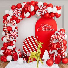 Christmas Red White Candy Balloons Arch Backdrops Cover Christmas Balloon Garland, Christmas Arch, Candy Balloons, Arch Backdrop, Christmas Baby Shower