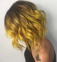 Yellow Balayage Hair, Sunflower Yellow Hair, Split Dyed Bob, Yellow Highlights Hair, Blonde And Yellow Hair, Yellow Money Piece Hair, Brown Hair Yellow Highlights, Yellow And Brown Hair, Brown And Yellow Hair