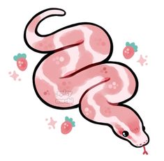 a pink snake with strawberrys on it's back and its tail curled up