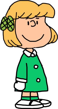 a cartoon girl with blonde hair and green dress