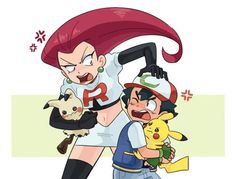 an image of two people with pokemon characters on their backs, one holding a pikachu