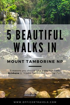 a waterfall with text overlay reading 5 beautiful walks in mount tamborne national park