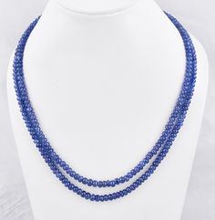 4.25-6mm Natural Blue Sapphire Necklace/323 Ct. Sapphire Gemstone Necklace/Smooth Rondelle Beads/Beaded Necklace/Birthstone Necklace Measurement Specification- Size- 4.25-6mm Approx. Gemstone- Natural Blue Sapphire Shape- Rondelle Quality- AAA+ Cut- Smooth Drill- Center Color- Blue Length- 16 Inches Shortest Length                17 Inches Longest Length Natural Blue Sapphire Necklace is a captivating piece of jewelry, featuring 323 carats of genuine blue sapphire gemstones. The necklace is designed with two strands of smooth rondelle beads, each ranging in size from 4.25 to 6mm, creating a dynamic and eye-catching arrangement. The deep blue hues of the sapphires exude elegance and sophistication, making this necklace a timeless accessory suitable for any occasion. Sapphires are also the b Blue Faceted Oval Beads Jewelry, Sapphire Single Strand Jewelry With Round Beads, Blue Tanzanite Gemstone Beads Necklace, Sapphire Rondelle Gemstone Beads Jewelry, Blue Gemstone Rondelle Beaded Necklace, Sapphire Single Strand Necklace With Round Beads, Blue Gemstone Beaded Rondelle Necklace, Blue Faceted Rondelle Beaded Necklaces, Blue Rondelle Gemstone Beads