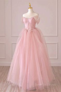 Item Descriptions: Silhouette:A Line Waist: Natural Color:Pink Built-In Bra: Yes Pink Tulle Prom Dress, Formal Dresses Graduation, Off Shoulder Evening Dress, Princess Prom Dresses, Pink Evening Dress, Pink Prom Dress, Floor Length Prom Dresses, Pink Formal Dresses, Graduation Dresses