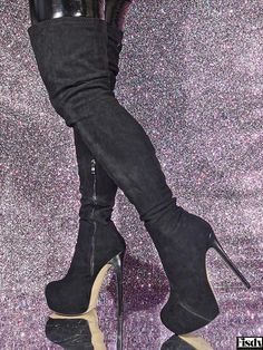 Fisdy - Elegant Suede Thigh High Boots - Classic Black, Platform High Heel Over the Knee Boots Thigh Length Boots, Boots With Platform, Suede Thigh High Boots, Thigh High Platform Boots, Womens Thigh High Boots, Thigh High Suede Boots, Thigh High Boots Heels, Womens Stilettos, Platform High Heels