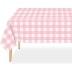 a pink and white checkered table cloth