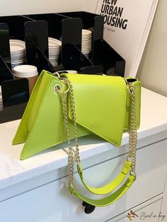 BirdinBag - Lime Chain Accented Flap Novelty Bag with Neon Finish Square Satchel With Chain Strap For Shopping, Shopping Shoulder Clutch With Chain Strap, Chain Strap Clutch Shoulder Bag For Shopping, Chain Strap Box Shoulder Bag For Shopping, Trendy Clutch Bag With Chain Strap, Trendy Box Bag With Chain Strap For Shopping, Box Shoulder Bag With Chain Strap For Shopping, Trendy Shopping Box Bag With Chain Strap, Shoulder Box Bag With Chain Strap For Shopping