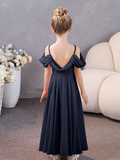 V-Neck Off The Shoulder Chiffon Junior Bridesmaid Dresses Elegant Look, Chiffon Material, Junior Bridesmaid Dresses, Junior Bridesmaid, Slate Blue, Dusty Blue, Mint Green, Olive Green, Off The Shoulder