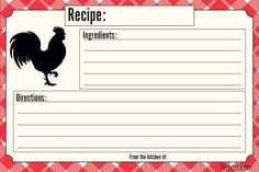 a recipe card with an image of a rooster on it's back and the words,